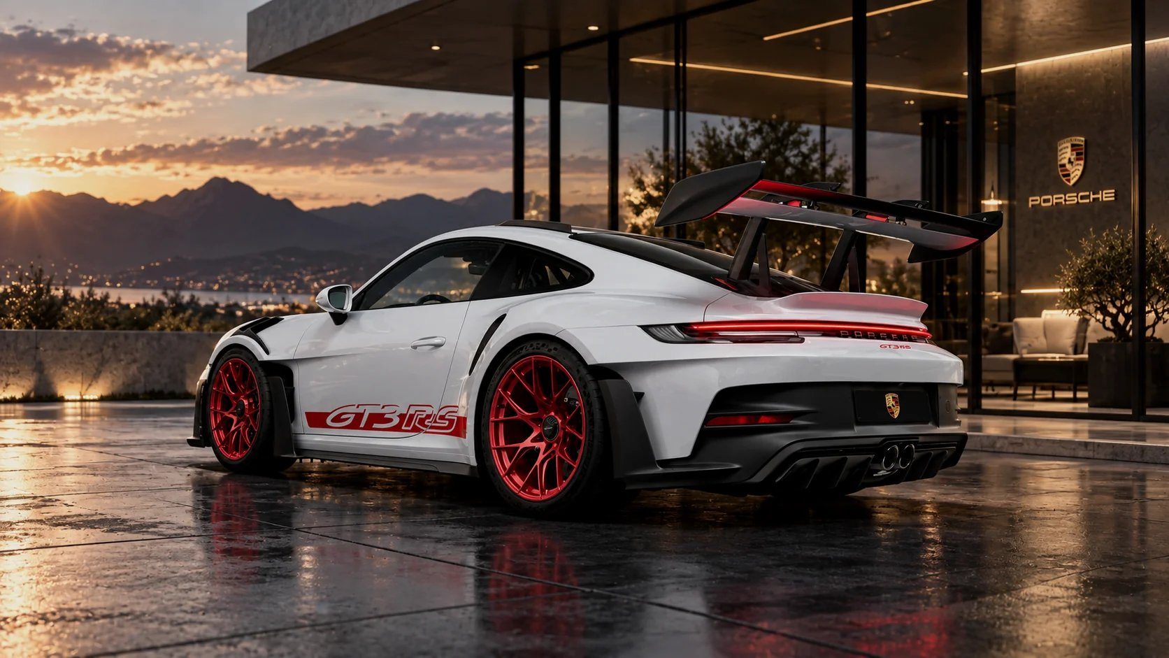 Track-specification sports car on a studio floor